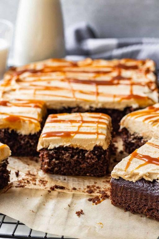 Texas Sheet Cake with Salted Caramel Drizzle