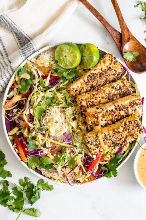 Thai Peanut Noodle Salad with Crispy Tofu
