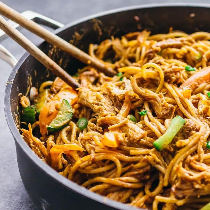Thai Peanut Shredded Chicken Pasta