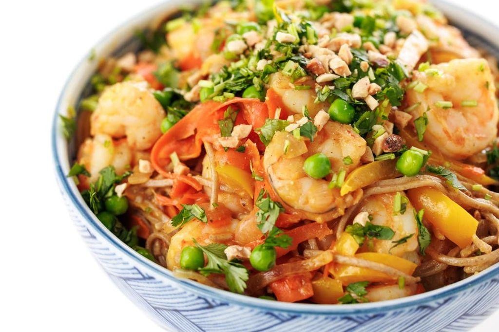 Thai Peanut Shrimp Soba Noodles