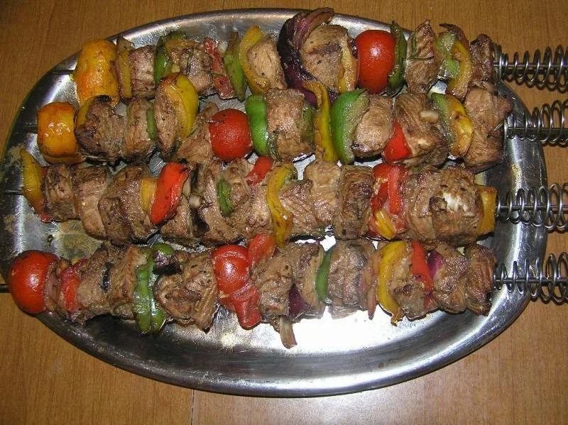 Thrasher Shark Kebabs with Bell Peppers and Onions