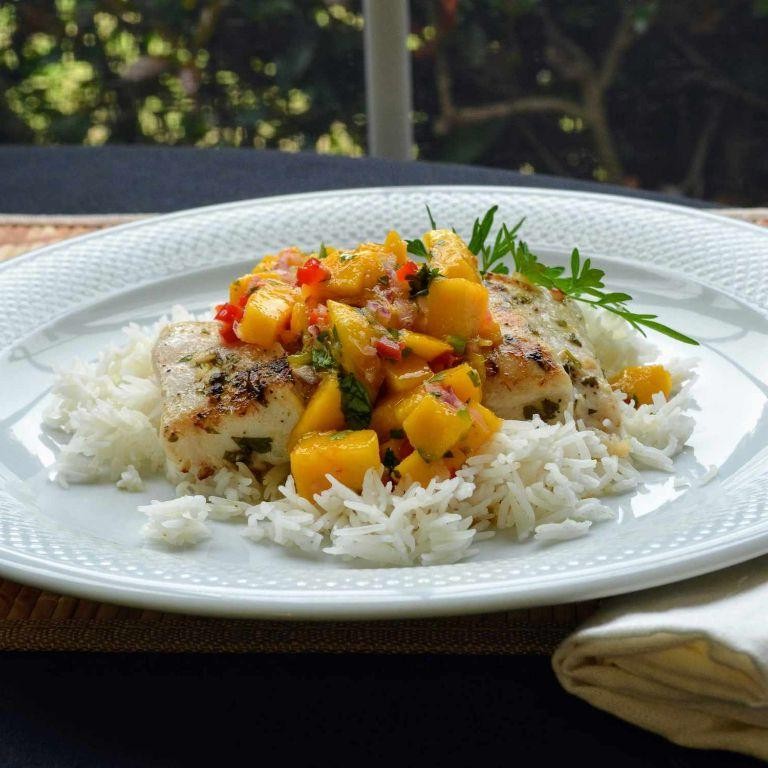 Tilapia with Mango Salsa and Coconut Rice