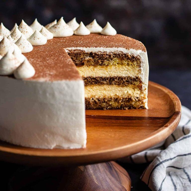 Tiramisu Birthday Cake with Coffee Soaked Layers