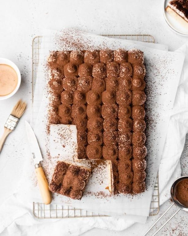 Tiramisu Sheet Cake with Coffee Soaked Layers