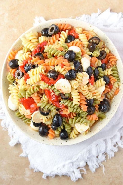 Tri-Colored Pasta Salad with Roasted Red Pepper Dressing