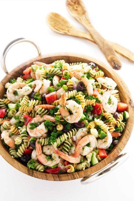 Tri-Colored Pasta Salad with Shrimp and Garlic Butter