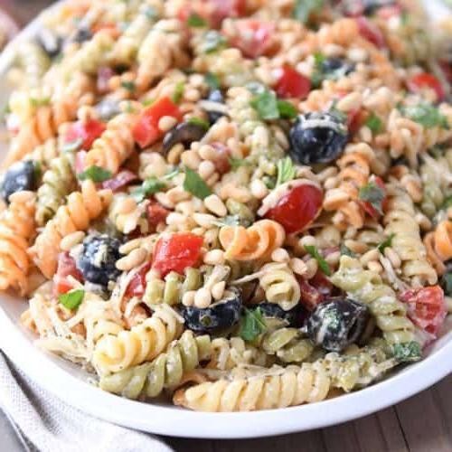 Tri-Colored Pasta Salad with Spinach and Artichokes