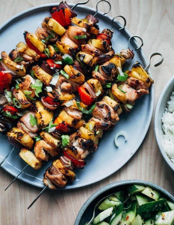 Triggerfish Kebabs with Pineapple and Bell Peppers