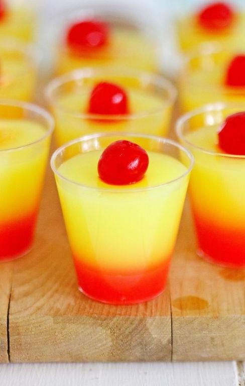 Tropical Sunrise Rum Jello Shooters
