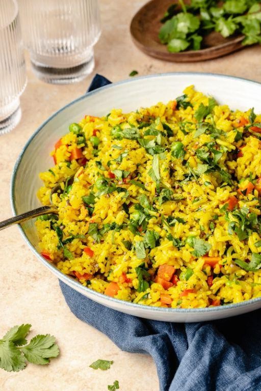 Turmeric Rice with Crispy Garlic and Herbs
