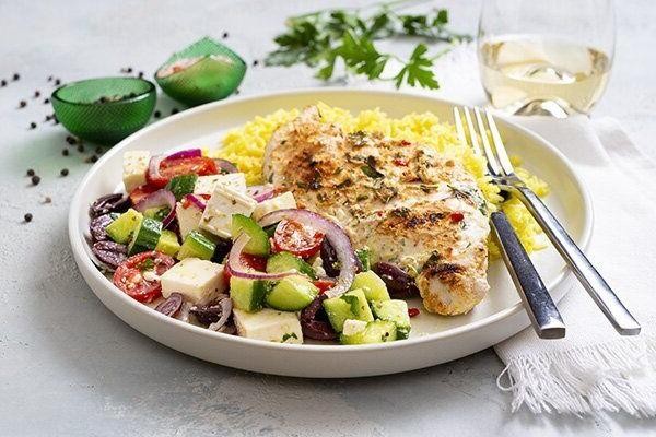 Turmeric Rice with Grilled Chicken and Herbs