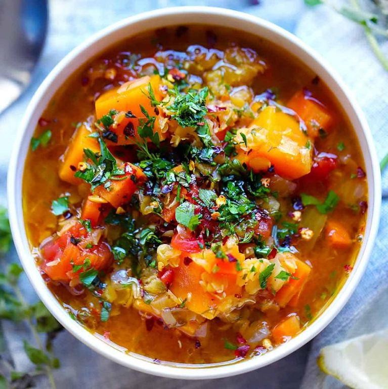Vegetable and Lentil Soup with Herbs