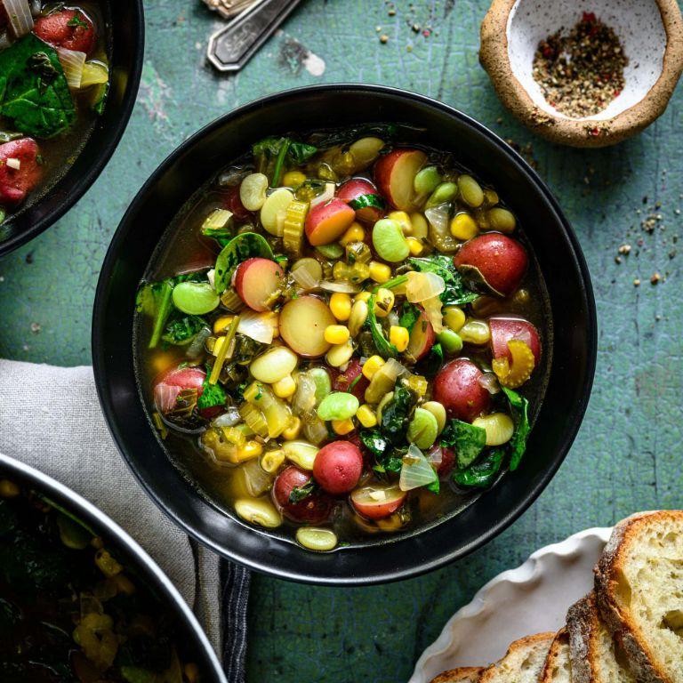 Vegetarian Baby Lima Beans Stew with Root Vegetables