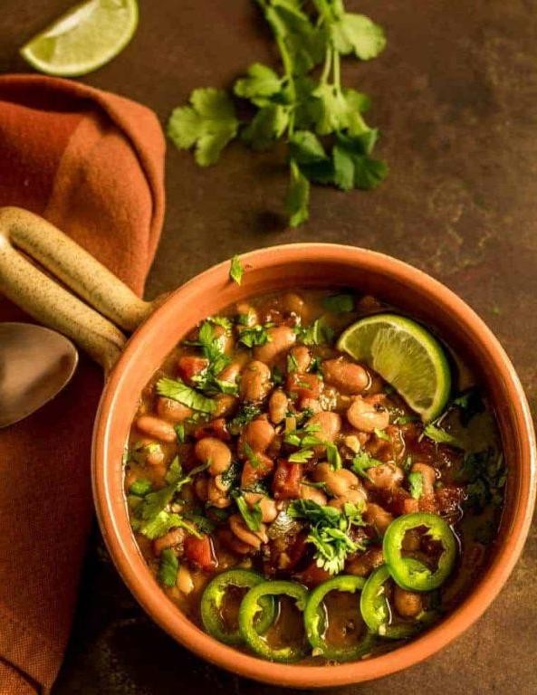 Vegetarian Borracho Beans with Roasted Poblano Peppers