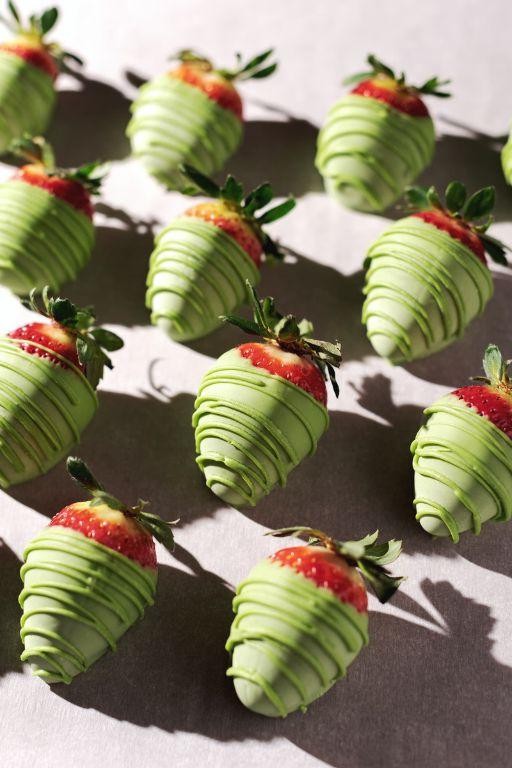 White Chocolate Covered Strawberries with Matcha Powder