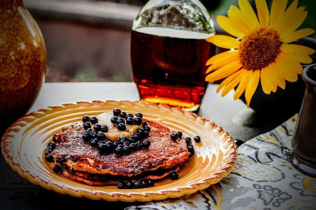 Wild Huckleberry Pancakes with Maple Syrup