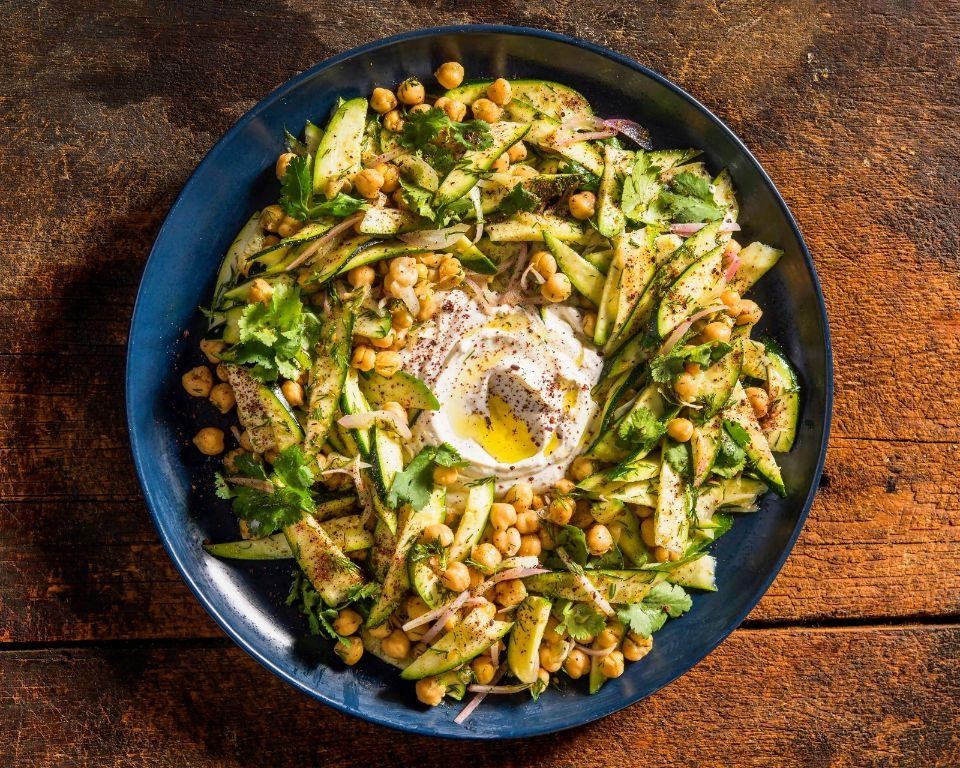 Zucchini and Chickpea Salad with Tahini Dressing